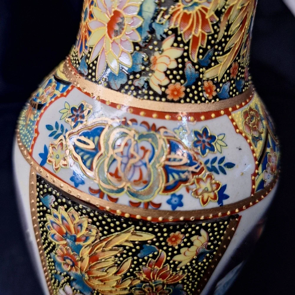Vintage Satsuma Style Moriage Vase Madonna and Child Angels Gold Gilt Floral 8.5